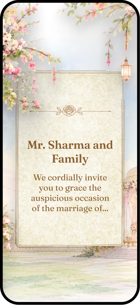 The same invitation opening with the guest's own name above the details
